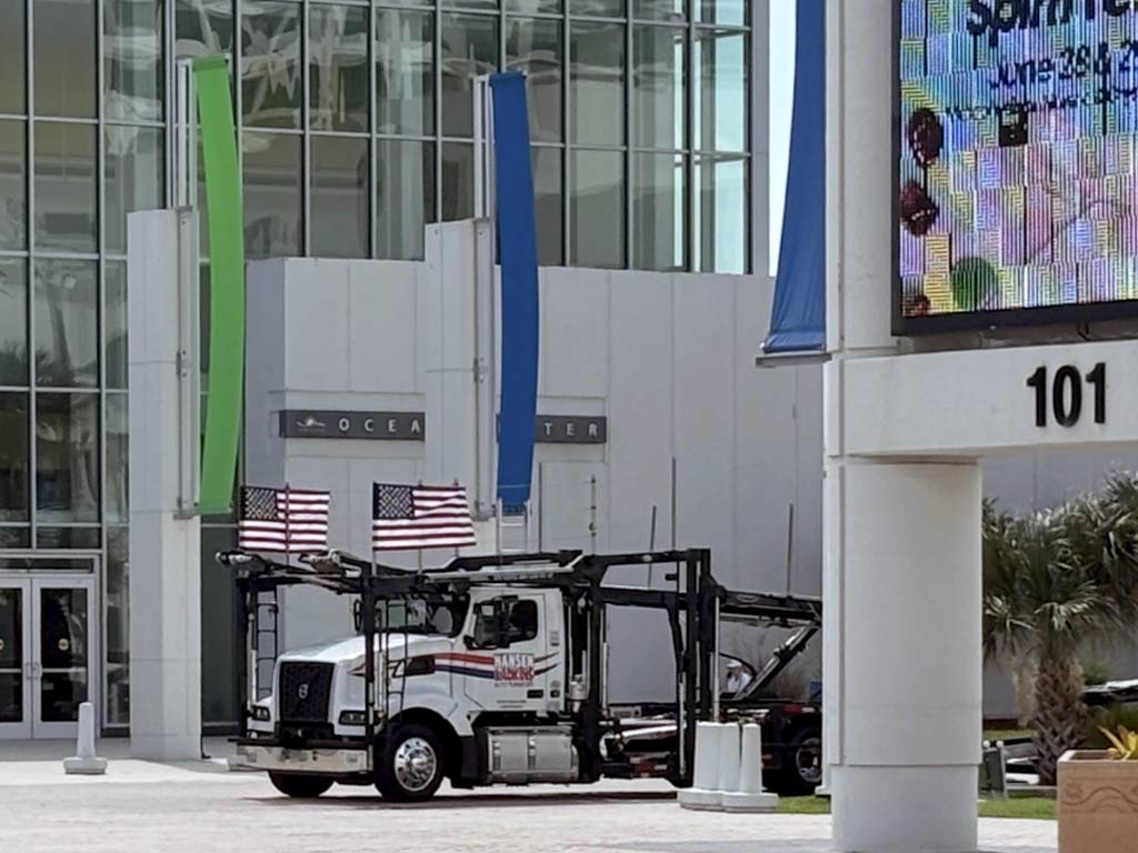 Hansen & Adkins truck parked in front of the Ocean Center during the Florida Truck Driving Championship 2025